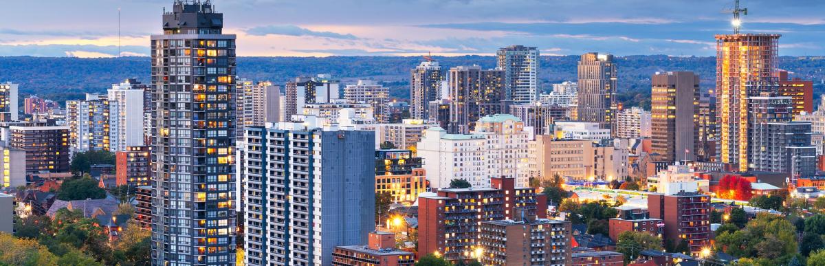 Skyline of downtown Hamilton in the early evening
