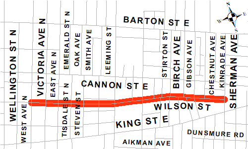 Study area Map of Wilson Street Two-way Conversion