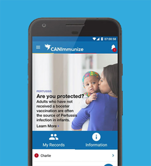 Home screen of CANImmunize mobile app