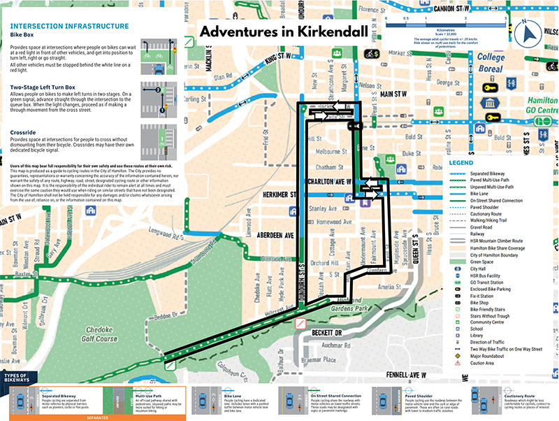 Map showing the adventures in kirkendall cycling route