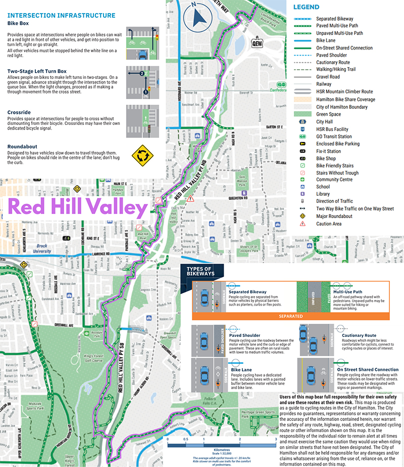 map showing cycling route "Red Hill Valley"