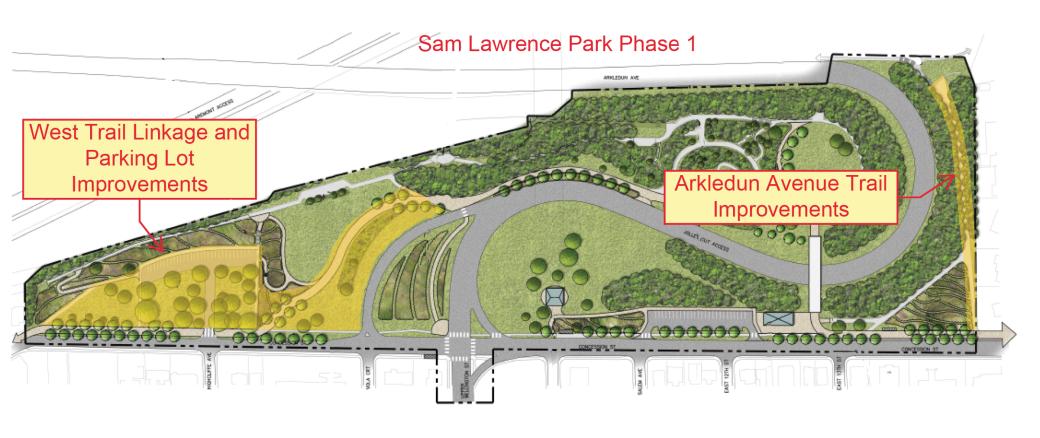 Drawing outlining construction areas for phase 1 in Sam Lawrence Park