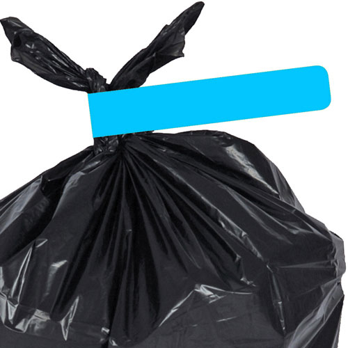 photo of trash bag with blue trash tag