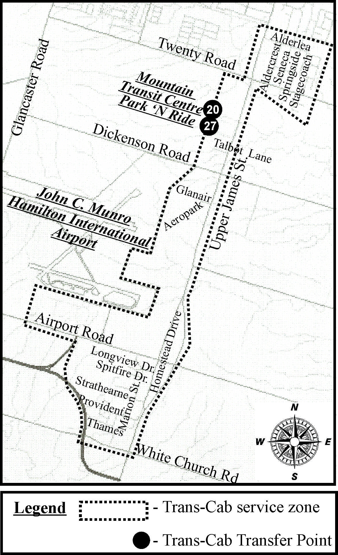 Map of HSR Trans-Cab Glanbrook - Mount Hope & Airport Service Zone