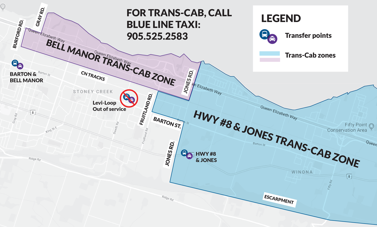 Map of HSR Trans-Cab Stoney Creek Service Zone