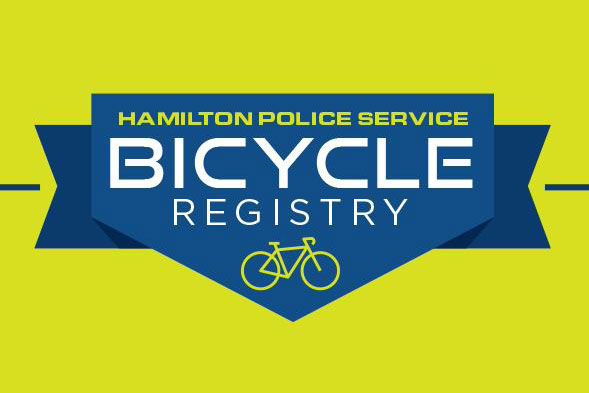 Hamilton Police Service Bicycle Registry text with icon of bike underneath
