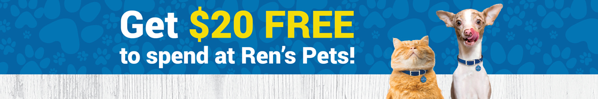 Promo banner for $20 free to spend at Ren's Pets