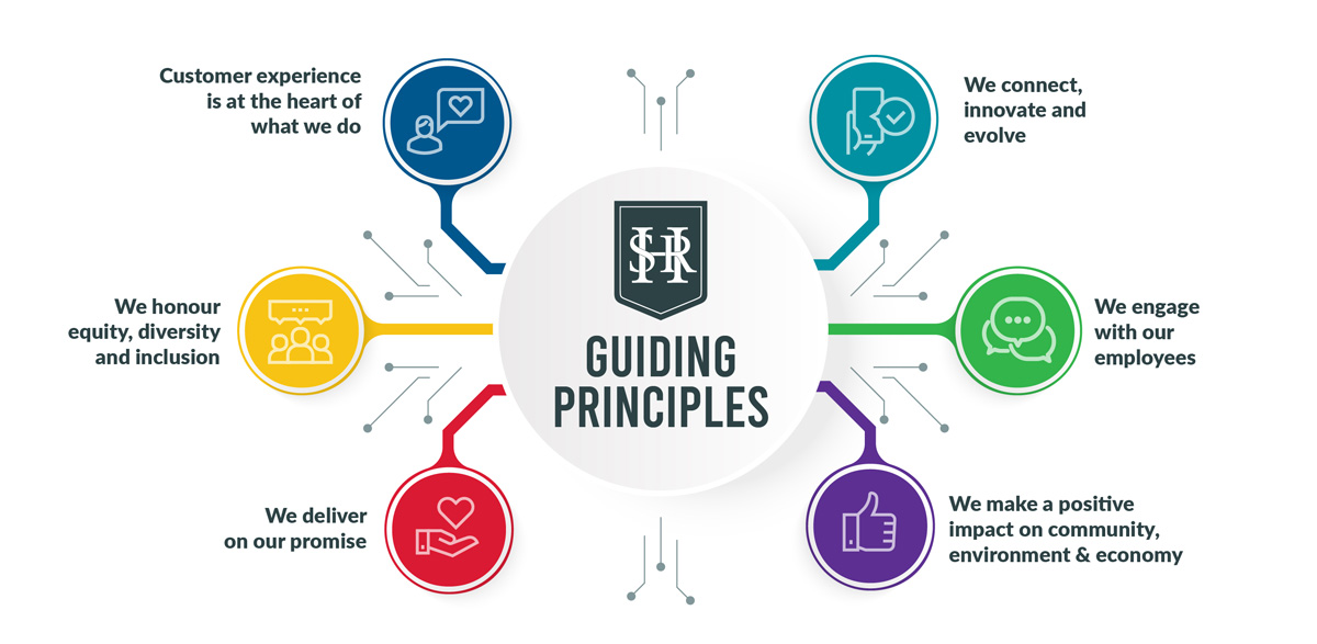 Infographic/word web identifying HSR Guiding Principles.
