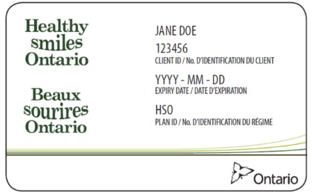 Healthy Smiles Ontario dental ID card for children and youth under 17 years