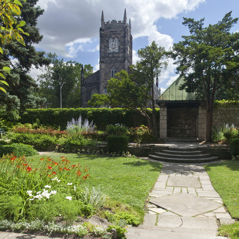 Back gardens and pathway of Whitehern Historic House