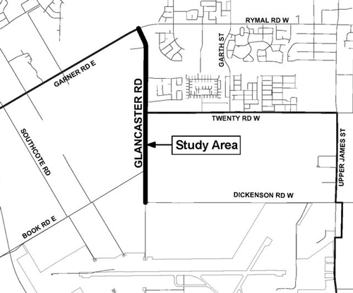 Study Area Map of Glancaster Road from Dickenson Road to Garner Road