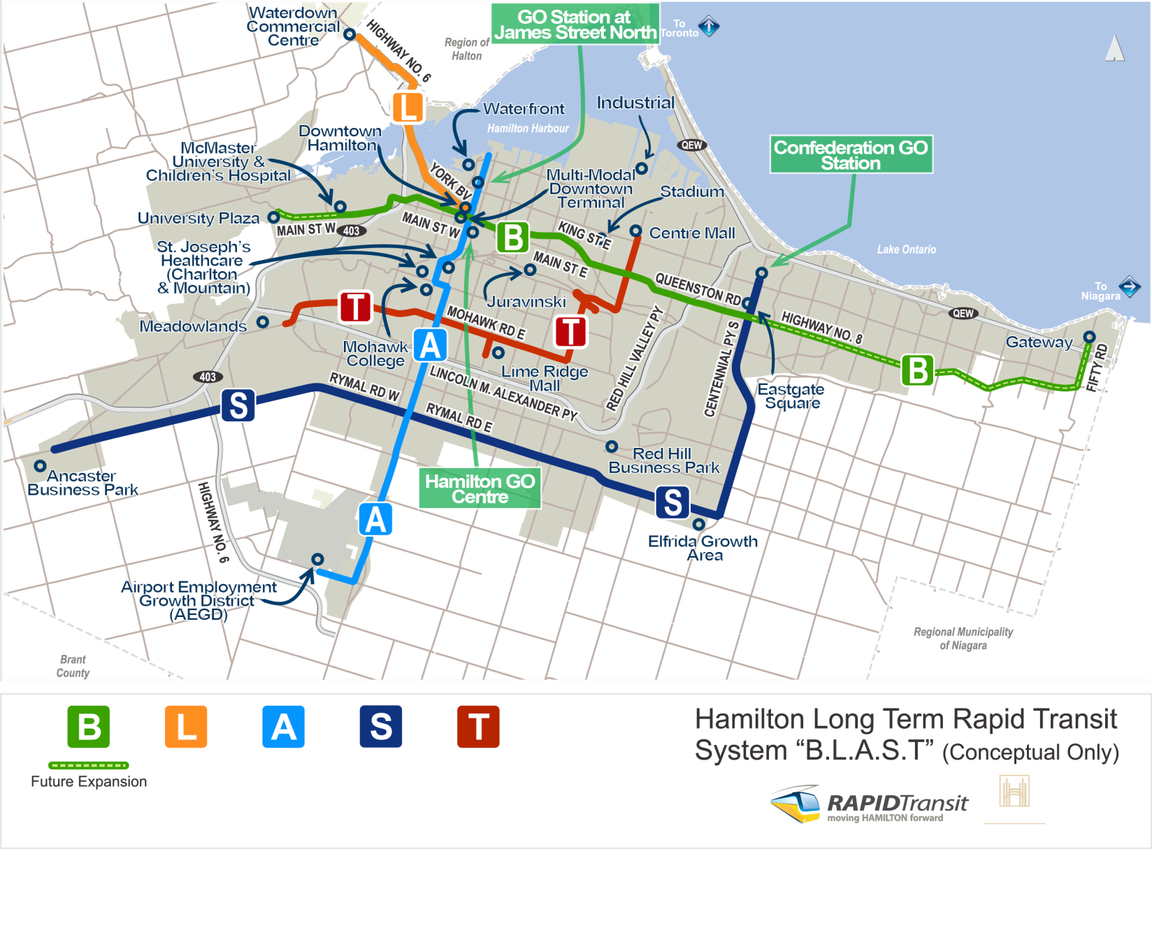 Map of BLAST Proposed Rapid Transit Corridors