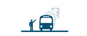 Icon of bus and light rail picking up a person
