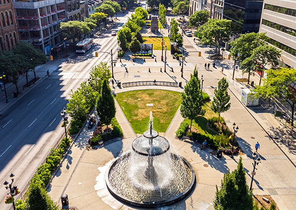 Overview shot of Gore Park from above