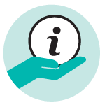 Hand holding information icon for clear, timely and transparent information principle