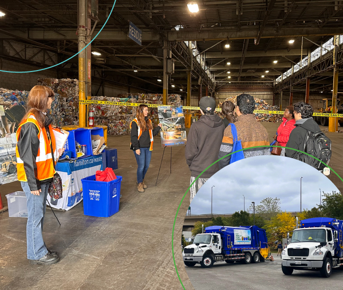 Interior of waste facility showing people on a tour