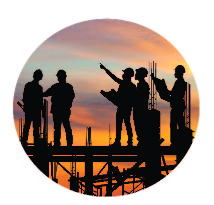 Silhouette of construction works at a job site