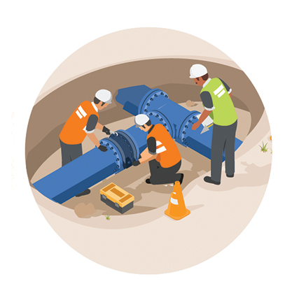 Illustration of workers fixing a water main