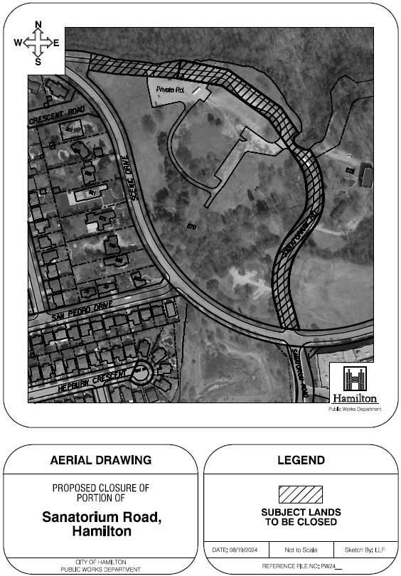 Aerial map outlining portion of Sanatorium Road to permanently close