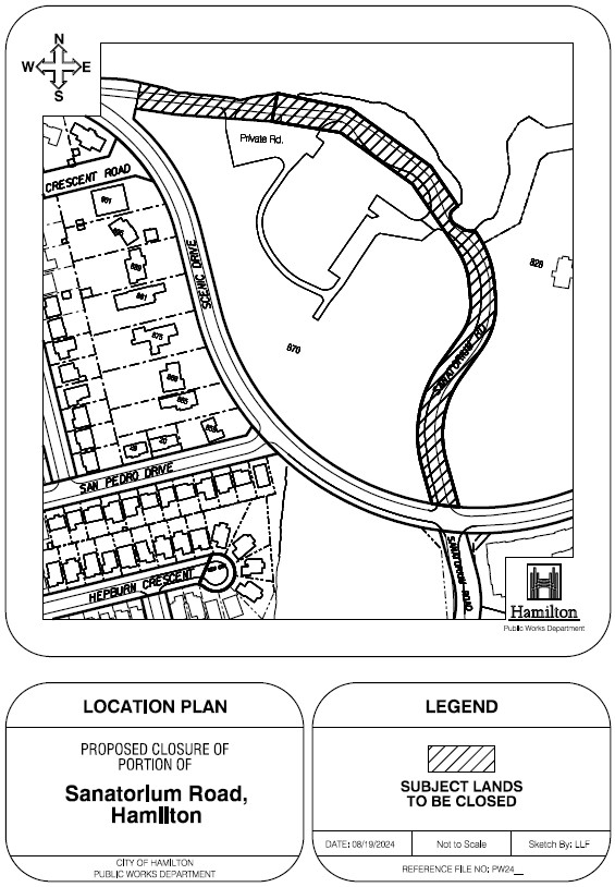 Looation map outlining portion of Sanatorium Road to permanently close