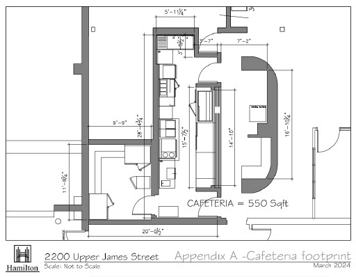 Layout of cafeteria footprint for 220 Upper James Street