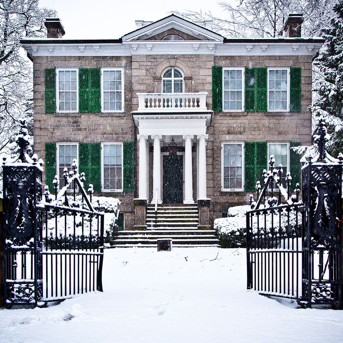 Exterior front view of Whitehern in winter