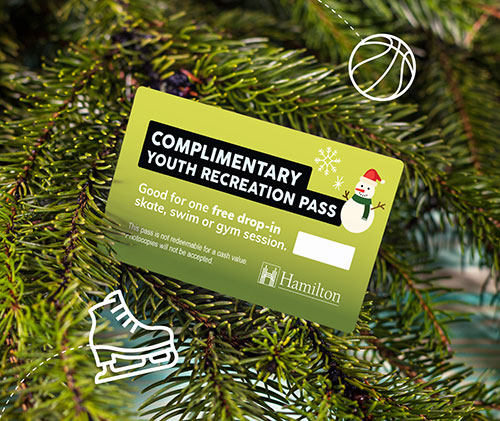 Complimentary Youth Recreation Pass. Good for one free drop-in skate, swim session. or gym