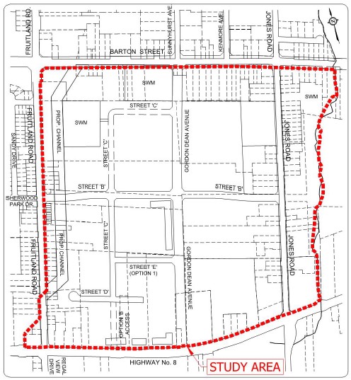 Map outlining study area for Fruitland-Winona Secondary Plan Area - Block 1