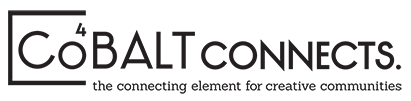 Cobalt Connects l- the connecting element for creative communities. Black and white logo