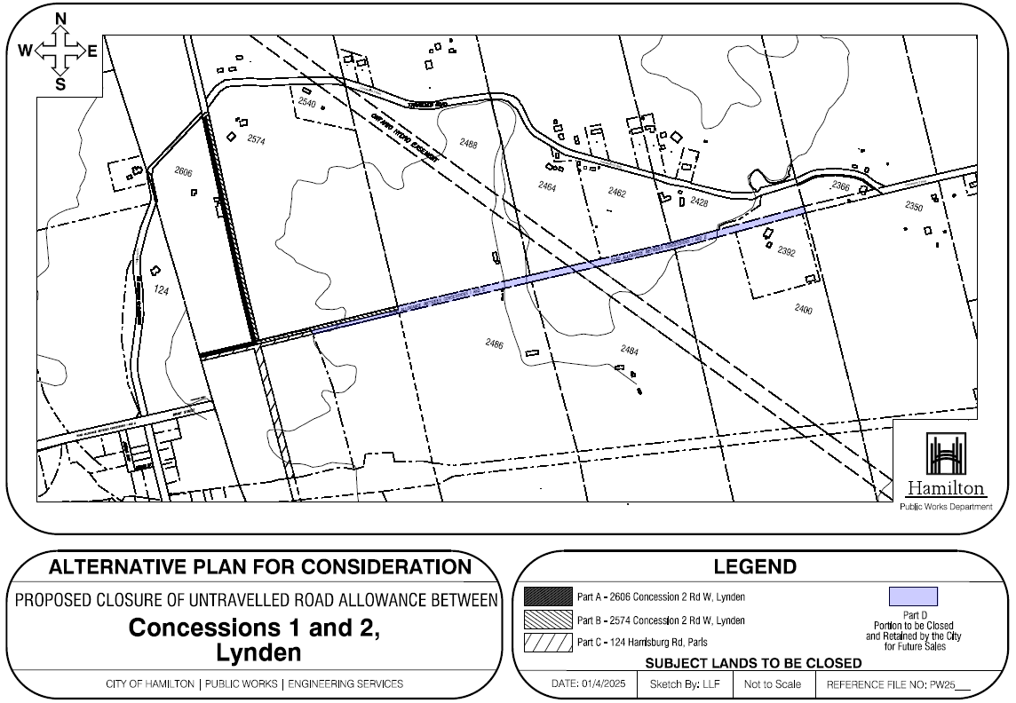 Alternate Plan for untravelled road allowance between Concessions 1 & 2, Lynden