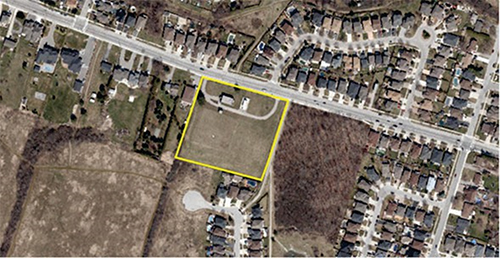 Overhead map with a yellow outline showing where the Highland Road reservoir project is located