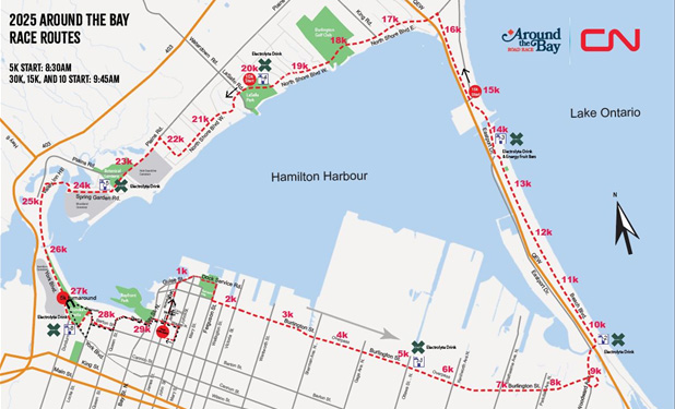 Map of the Around the Bay Race Route