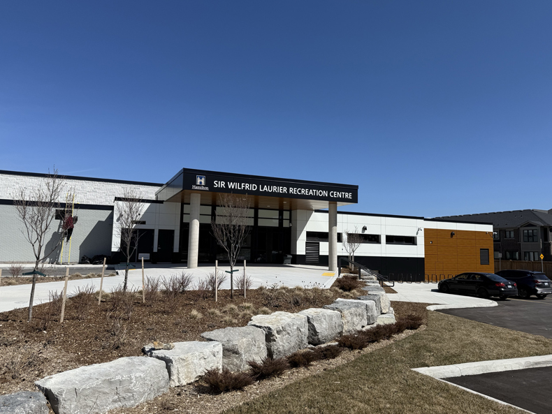 Exterior of Sir Wilfrid Laurier Recreation Centre showing new updates to property and building