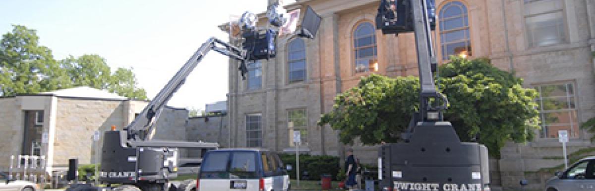film shoot with camera cranes