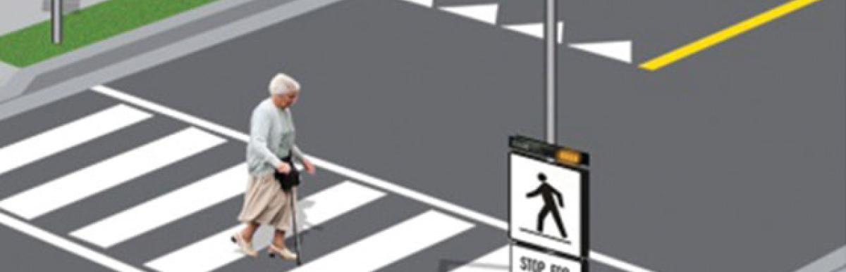 Graphic displaying people crossing safety at pedestrian crossover as car waits