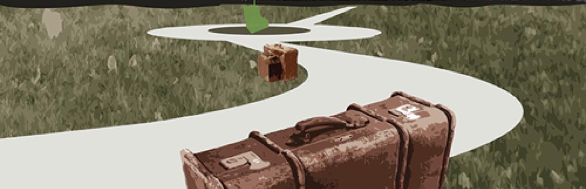 rendering of suitcases along a path