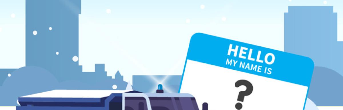 Illustration of a City snowplow next to a name tag