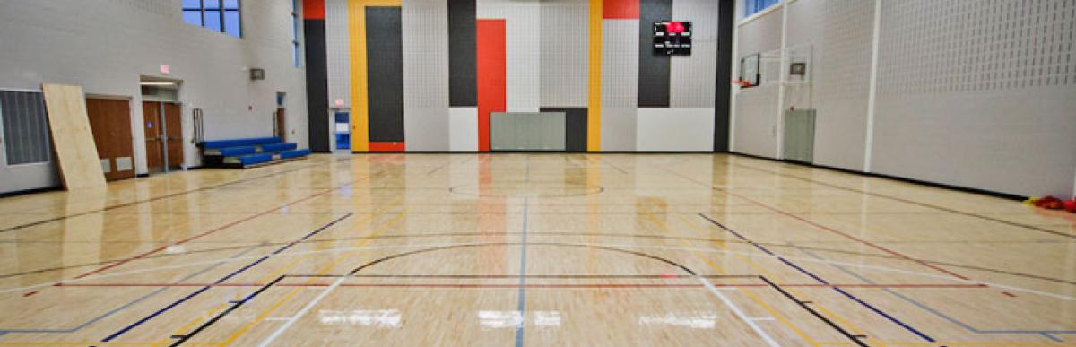 Inside of a large gymnasium space 