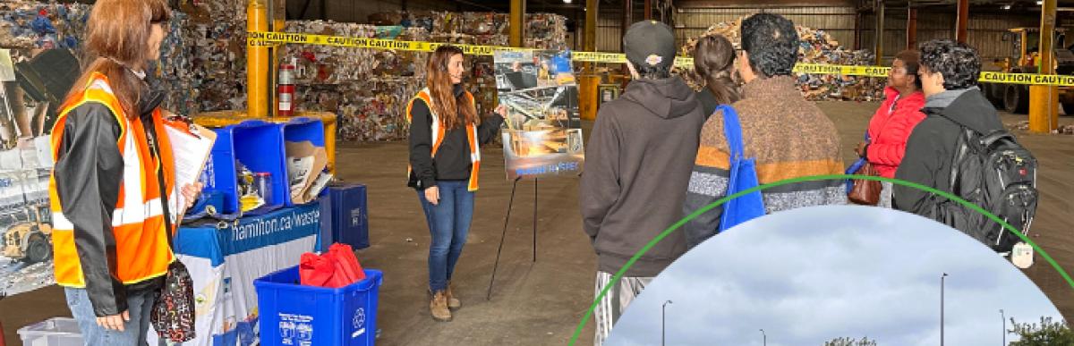 Interior of waste facility showing people on a tour