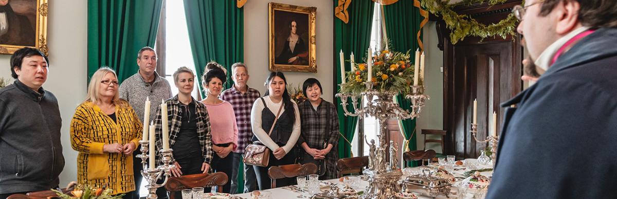 Group of visitors taking an ASL tour of Dundurn Castle 