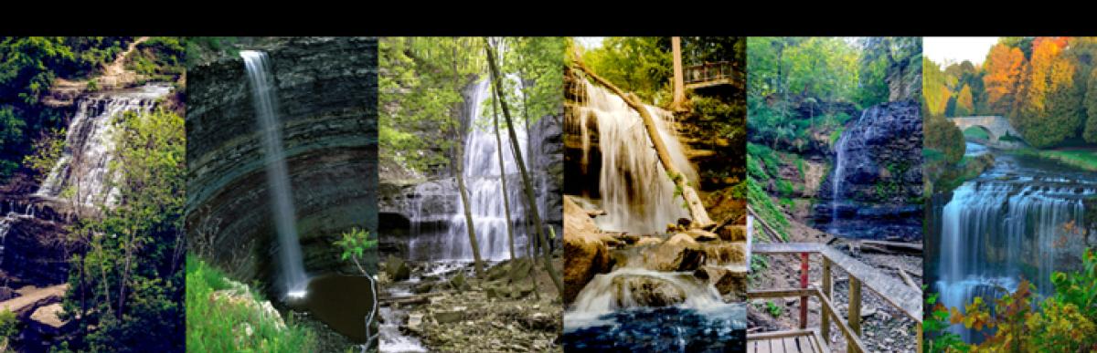 Photo montage of six different Hamilton Waterfalls